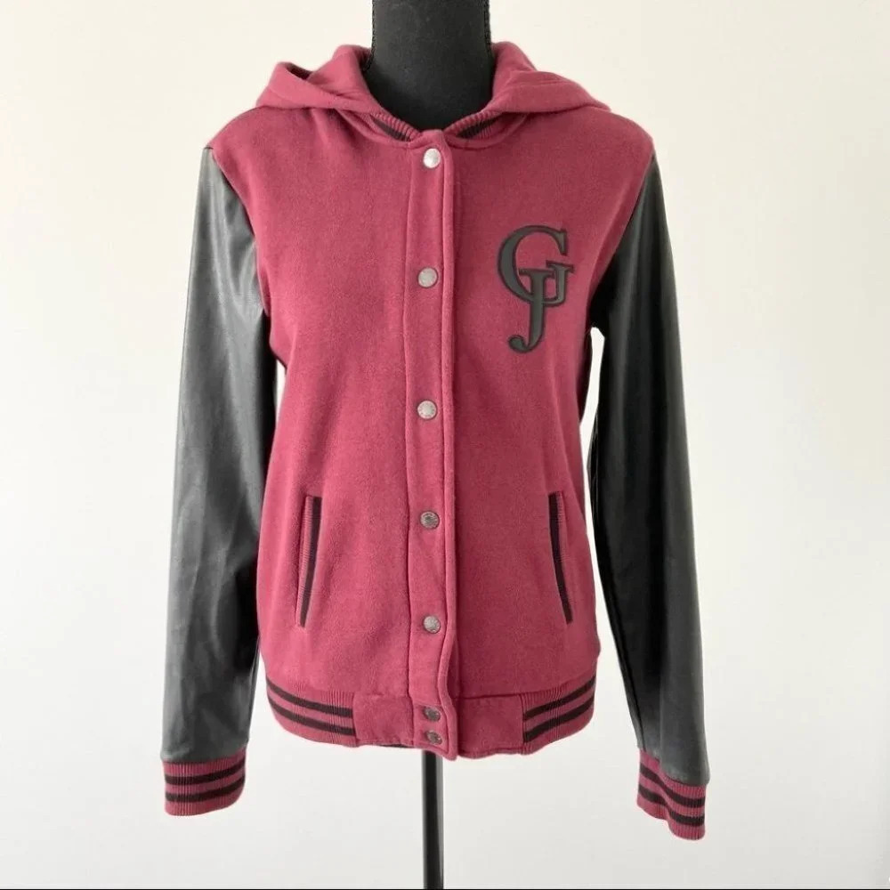 Guess Faux Leather Sleeve Baseball Jacket